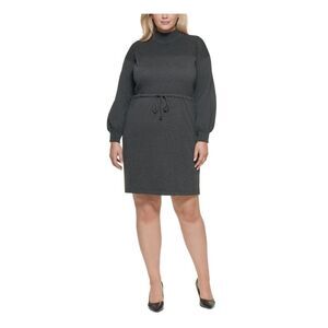 CALVIN KLEIN Womens Gray Tie Waist Long Sleeve Sweater Dress Plus 3X